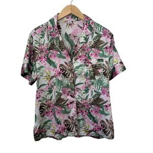 Victoria's Secret Tunic Sleep‎ Shirt Womens Medium Pink Floral Button Up V Neck